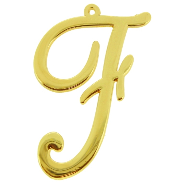 METAL - CHARMS PENDANT 1 HOLE UV COATING - LETTER F - 32x51x1.8mm GOLD COLOR - 1pc. Hole-1.8mm