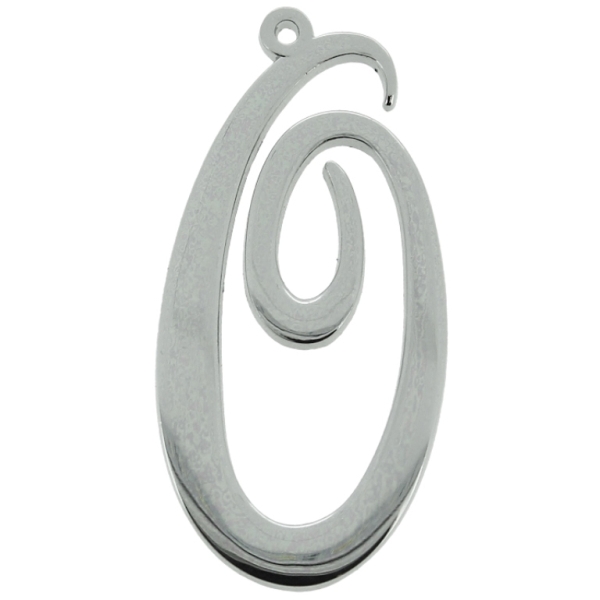 METAL - CHARMS PENDANT 1 HOLE UV COATING - LETTER O - 23x46x1.8mm SILVER COLOR - 1pc. Hole-1.8mm