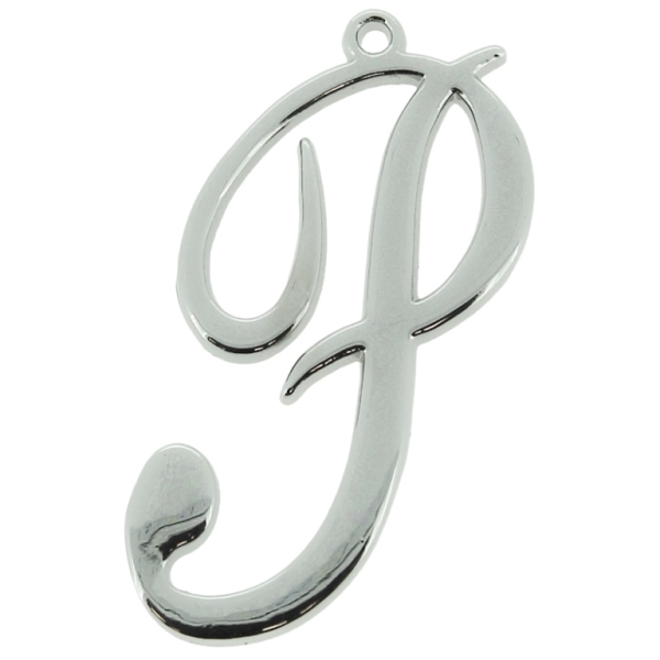 METAL - CHARMS PENDANT 1 HOLE UV COATING - LETTER P - 28x45x1.8mm SILVER COLOR - 1pc. Hole-1.8mm