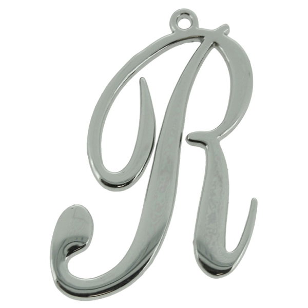 METAL - CHARMS PENDANT 1 HOLE UV COATING - LETTER R - 31x45x1.8mm SILVER COLOR - 1pc. Hole-1.8mm