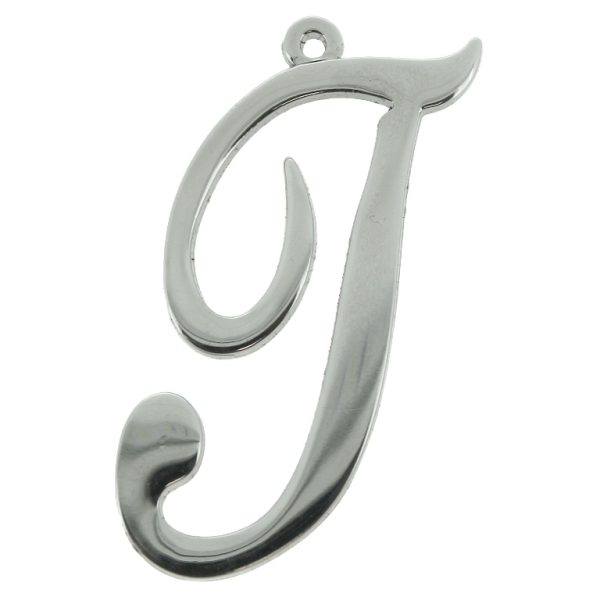 METAL - CHARMS PENDANT 1 HOLE UV COATING - LETTER T - 25x45x1.8mm SILVER COLOR - 1pc. Hole-1.8mm