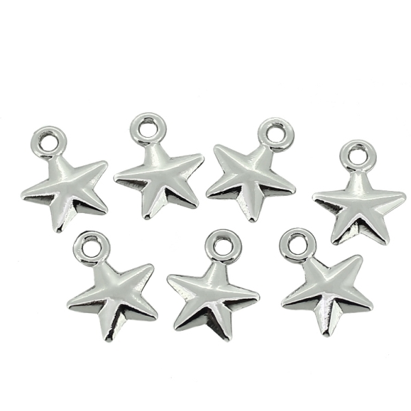 METAL - CHARMS PENDANT 1 HOLE UV COATING - STAR 02 - 11.5x14x2mm SILVER COLOR - PACKAGE 50pcs. Hole-2.0mm