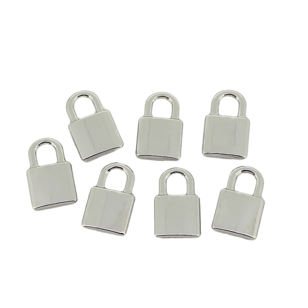 METAL - CHARMS PENDANT 1 HOLE UV COATING - PADLOCK 01 - 9x14x1.8mm SILVER COLOR - 10pcs. Hole-4.0mm