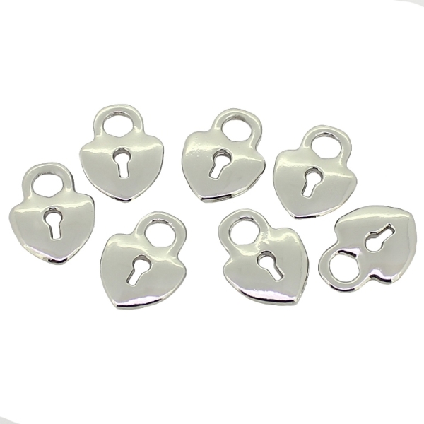 METAL - CHARMS PENDANT 1 HOLE UV COATING - PADLOCK 03 HEART - 12x15x1.8mm SILVER COLOR - 10pcs. Hole-4.0mm