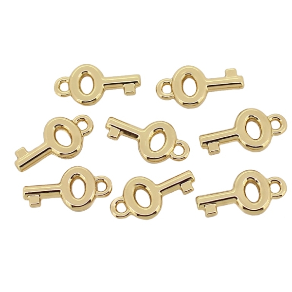 METAL - CHARMS PENDANT 1 HOLE UV COATING - KEY 01 - 8x16x2mm GOLD COLOR - 10pcs. Hole-2.0mm