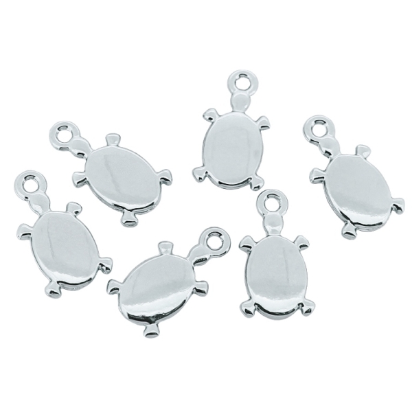 METAL - CHARMS PENDANT 1 HOLE UV COATING - TURTLE 01 - 9.5x17x2mm SILVER COLOR - 10pcs. Hole-1.8mm