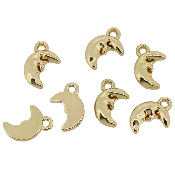 METAL - CHARMS PENDANT 1 HOLE UV COATING - MOON 01 - 9x12x2.5mm GOLD COLOR - 8pcs. Hole-1.8mm