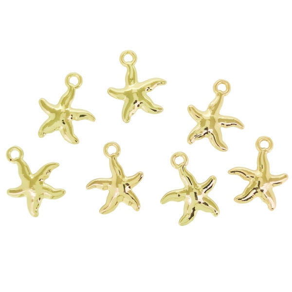 METAL - CHARMS PENDANT 1 HOLE UV COATING - STARFISH 01 - 13x16x2mm GOLD COLOR - PACKAGE 50pcs. Hole-2.0mm