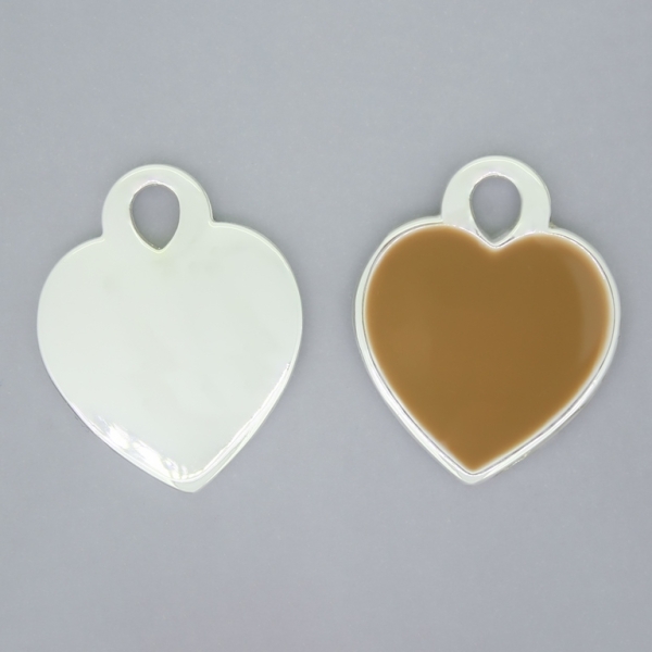 METAL BEADS WITH ENAMEL - UV - PENDANT - HEART 01 - 22x27x2.5mm SILVER AND BEIGE - 4pcs. Hole-4.0mm