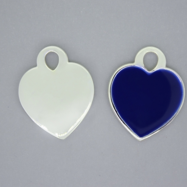 METAL BEADS WITH ENAMEL - UV - PENDANT - HEART 01 - 22x27x2.5mm SILVER AND BLUE - 4pcs. Hole-4.0mm