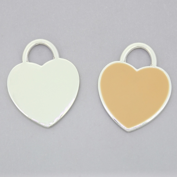 METAL BEADS WITH ENAMEL - UV - PENDANT - HEART 02 - 25x31x2mm SILVER AND BEIGE - 4pcs. Hole-7.0mm