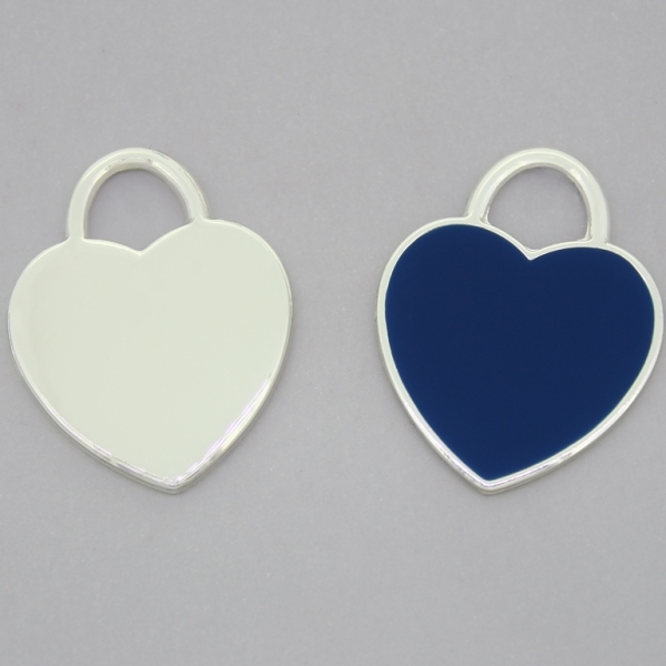 METAL BEADS WITH ENAMEL - UV - PENDANT - HEART 02 - 25x31x2mm SILVER AND BLUE - 4pcs. Hole-7.0mm