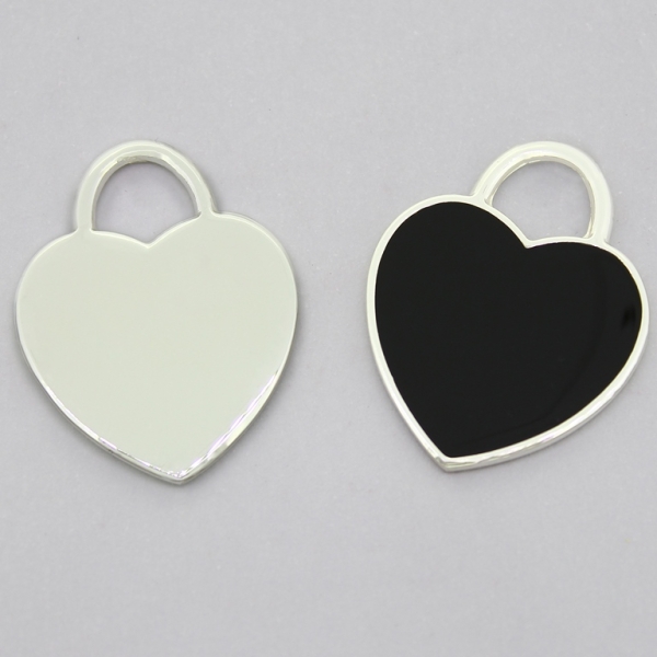 METAL BEADS WITH ENAMEL - UV - PENDANT - HEART 02 - 25x31x2mm SILVER AND BLACK - 4pcs. Hole-7.0mm