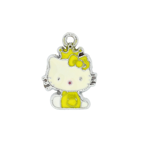 METAL BEADS - ENAMEL PENDANT - KITTY 04 CROWN - 16х22х1.5 MM YELLOW - 10pcs. Hole:3.0mm