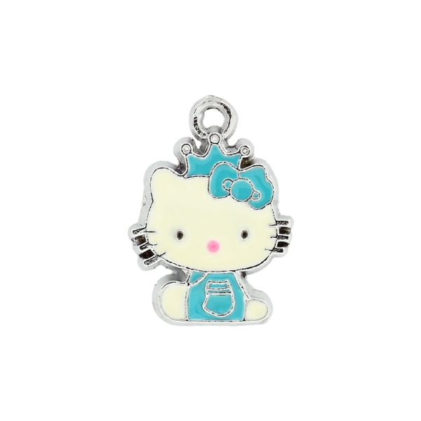 METAL BEADS - ENAMEL PENDANT - KITTY 04 CROWN - 16х22х1.5 MM BLUE - 10pcs. Hole:3.0mm