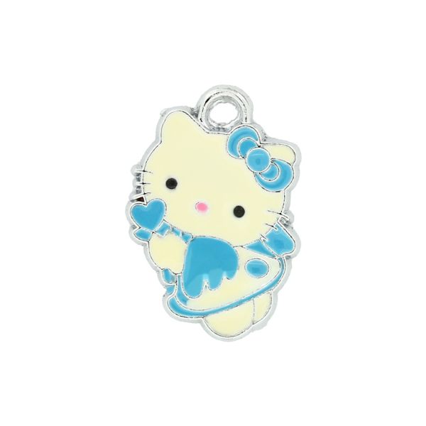 МЕТАЛНИ МЪНИСТА - ВИСУЛКА С ЕМАЙЛ - КИТИ 08 В ПОЛЕТ - 16х23х1.5мм СИНЬО - ПАКЕТ 50 бр. Отвор-3.0мм