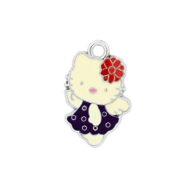 METAL BEADS - ENAMEL PENDANT - KITTY 10 DOTS - 16х25х1.5 MM PURPLE-RED - 10pcs. Hole:3.0mm