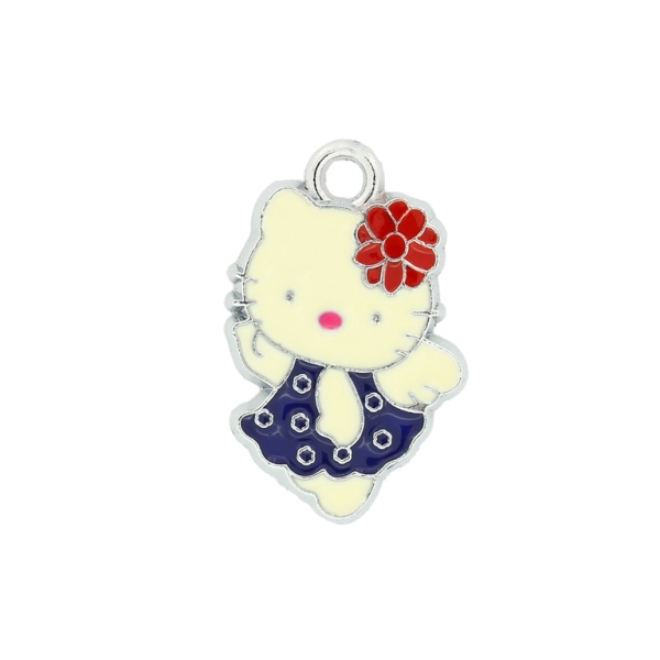 METAL BEADS - ENAMEL PENDANT - KITTY 10 DOTS - 16х25х1.5 MM BLUE (DARK)-RED - 10pcs. Hole:3.0mm