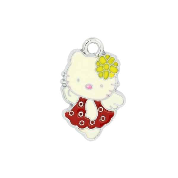 METAL BEADS - ENAMEL PENDANT - KITTY 10 DOTS - 16х25х1.5 MM RED-YELLOW - 10pcs. Hole:3.0mm