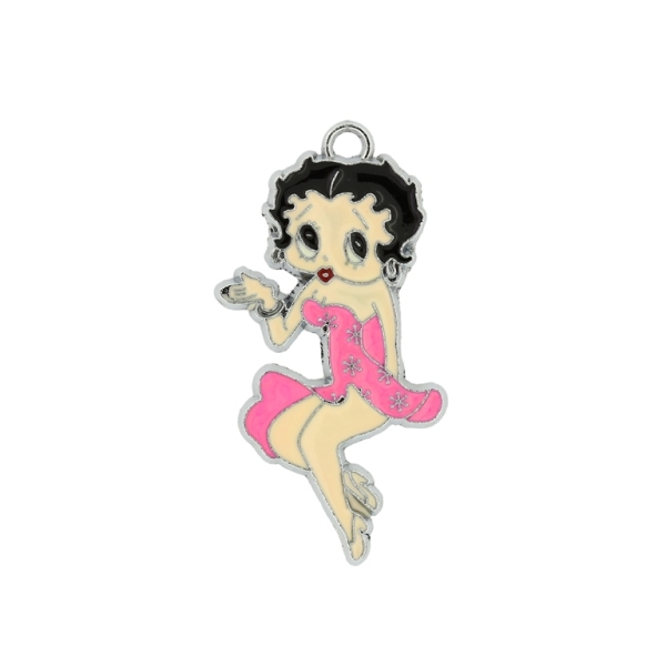 METAL BEADS - ENAMEL PENDANT - GIRL WITH A DRESS 01 - 21х42х1.8 MM PINK - 10pcs. Hole:2.5mm