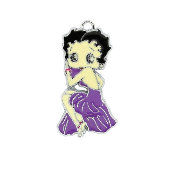 METAL BEADS - ENAMEL PENDANT - GIRL WITH A DRESS 02 - 21х40х1.8 MM PURPLE - 10pcs. Hole:2.5mm