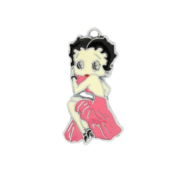 METAL BEADS - ENAMEL PENDANT - GIRL WITH A DRESS 02 - 21х40х1.8 MM PINK (DARK) - 10pcs. Hole:2.5mm