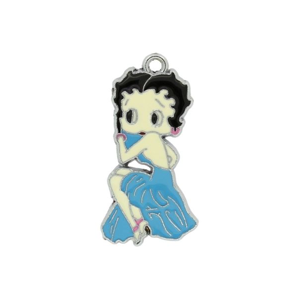 METAL BEADS - ENAMEL PENDANT - GIRL WITH A DRESS 02 - 21х40х1.8 MM BLUE - 10pcs. Hole:2.5mm