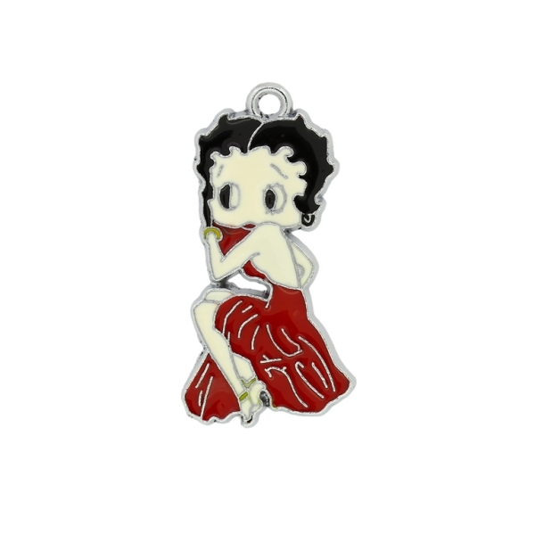 METAL BEADS - ENAMEL PENDANT - GIRL WITH A DRESS 02 - 21х40х1.8 MM RED - 10pcs. Hole:2.5mm