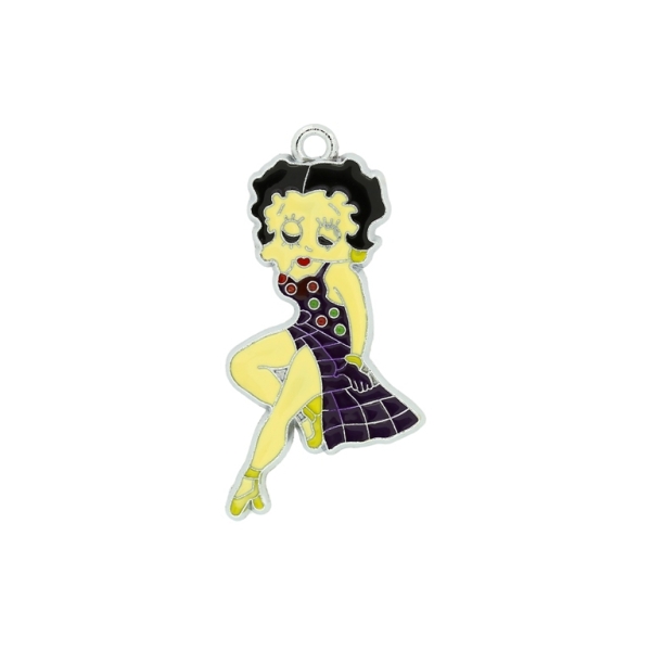 METAL BEADS - ENAMEL PENDANT - GIRL WITH A DRESS 03 - 24х45х1.8 MM PURPLE (DARK) - 10pcs. Hole:2.5mm