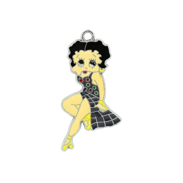 METAL BEADS - ENAMEL PENDANT - GIRL WITH A DRESS 03 - 24х45х1.8 MM GRAY (DARK) - 10pcs. Hole:2.5mm