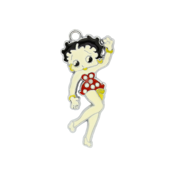 METAL BEADS - ENAMEL PENDANT - GIRL WITH A DRESS 06 - 21х46х1.8 MM RED - 10pcs. Hole:2.8mm