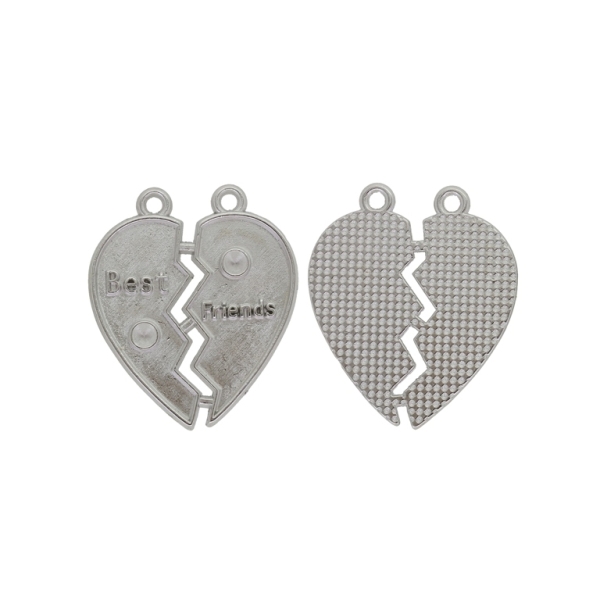 METAL BEADS - PENDANT - HEART BROKEN 01 BEST FRIENDS - 26x30x2mm NICKEL - 2pcs. Hole-2x2.0mm