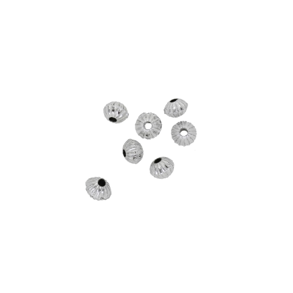 METAL PLATED PLASTIC / CCB BEADS - BALL FLAT STRIPE 02 - 3x4mm SILVER - 50g Hole-1.4mm (1350pcs.)