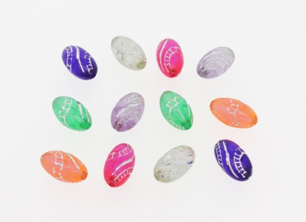 TRANSPARENT SILVER WASHED PLASTIC BEADS - ELLIPSE LADDER - 13x7mm MIX - 50g Hole-1.8mm (130pcs.)