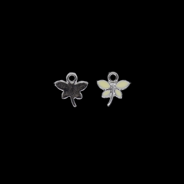 METAL BEADS WITH ENAMEL - UV - PENDANT - DRAGONFLY 02 - 13x14x2mm NICKEL AND ECRU - 4pcs. Hole-2.2mm