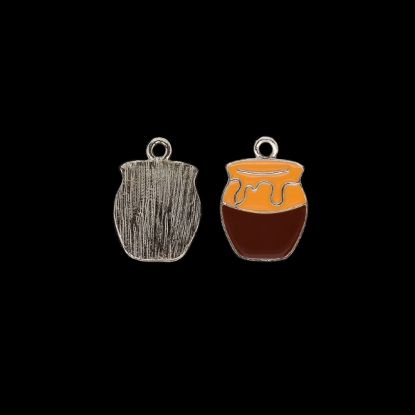 METAL BEADS WITH ENAMEL - UV - PENDANT - POT WITH HONEY 01 - 16x22x2mm GOLD AND ORANGE - 2pcs. Hole-2.4mm