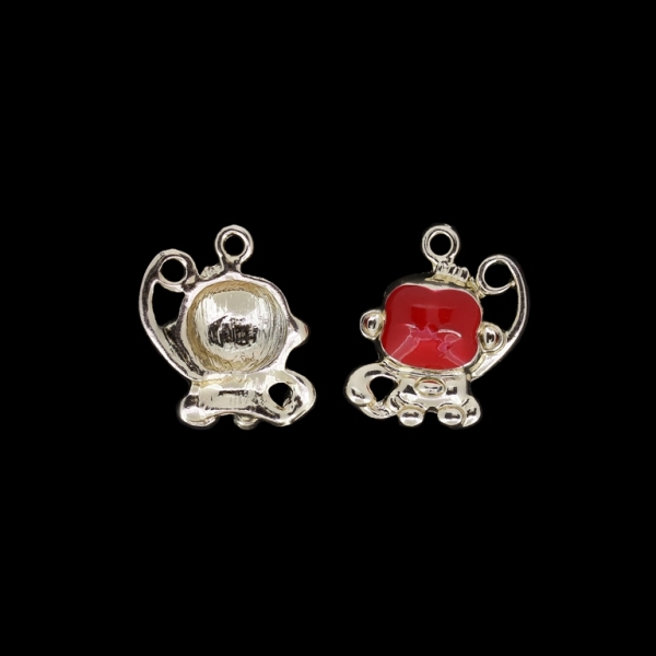 METAL BEADS WITH ENAMEL - UV - PENDANT - MONKEY 01 - 19x23x5mm GOLD AND RED - 2pcs. Hole-2.2mm