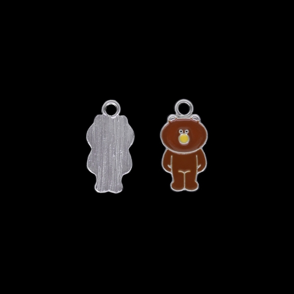 METAL BEADS WITH ENAMEL - UV - PENDANT - BEAR 01 - 12x24x2mm NICKEL AND BROWN - 2pcs. Hole-2.7mm