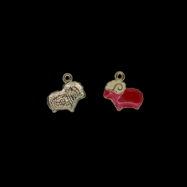 METAL BEADS WITH ENAMEL - UV - PENDANT - ARIES 03 - 16x16x3mm GOLD AND RED - 4pcs. Hole-1.6mm