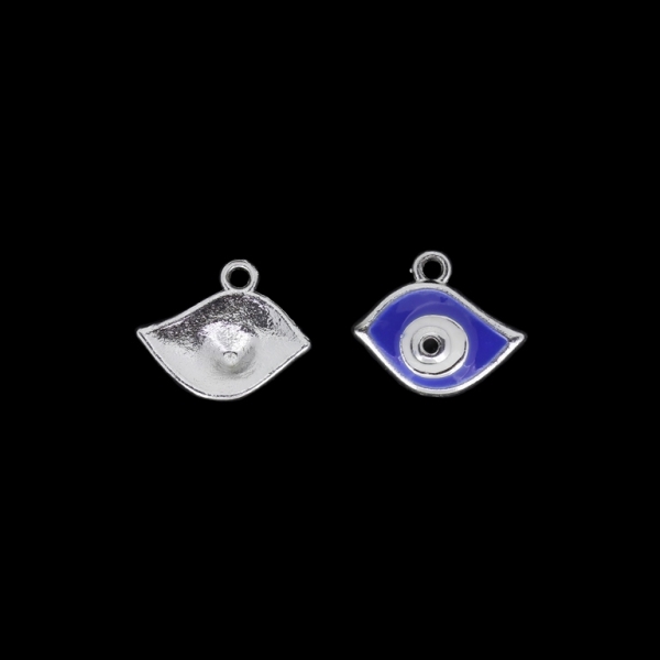 METAL BEADS WITH ENAMEL - UV - PENDANT - EYE ASYMMETRIC - 20x16x3mm NICKEL AND BLUE-WHITE - PACKAGE 40pcs. Hole-2.2mm