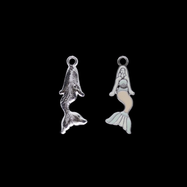 METAL BEADS WITH ENAMEL - UV - PENDANT - MERMAID 01 - 11x31x2mm NICKEL AND PEACH (LIGHT) - 2pcs. Hole-2.5mm