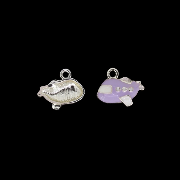 METAL BEADS WITH ENAMEL - UV - PENDANT - AIRPLANE 01 - 20x17x4mm GOLD AND PURPLE - 2pcs. Hole-2.5mm