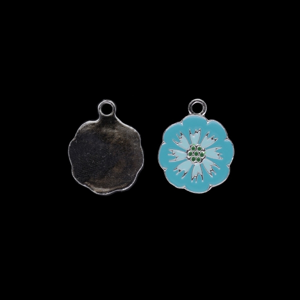 METAL BEADS WITH ENAMEL - UV - PENDANT - FLOWER 10 - 19x24x2mm NICKEL AND BLUE - 2pcs. Hole-2.8mm