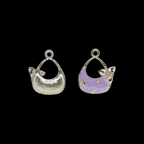 METAL BEADS WITH ENAMEL AND CRYSTALS - UV - PENDANT - HANDBAG 01 - 19x24x3mm GOLD AND PURPLE - 2pcs. Hole-2.2mm