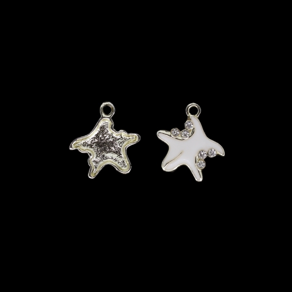 METAL BEADS WITH ENAMEL AND CRYSTALS - UV - PENDANT - STARFISH 03 - 18x20x3mm GOLD AND WHITE - PACKAGE 30pcs. Hole-2.2mm