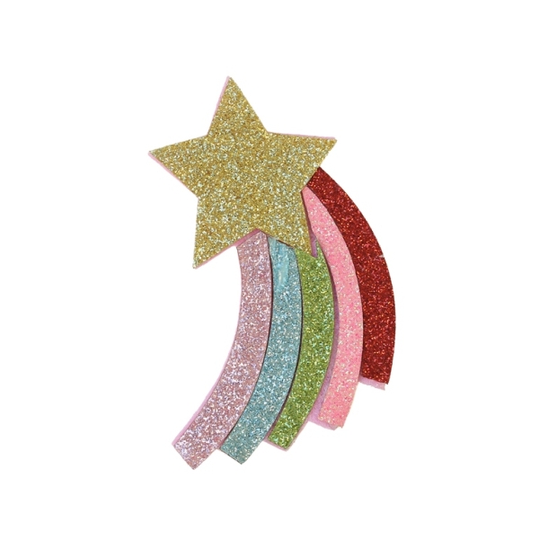 TEXTILE BEADS - FELT - STAR AND RAINBOW - 75x45mm PINK - PACKAGE 10pcs.