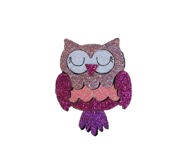 TEXTILE BEADS - FELT - OWL 01 - 38x50mm PINK - PACKAGE 10pcs.