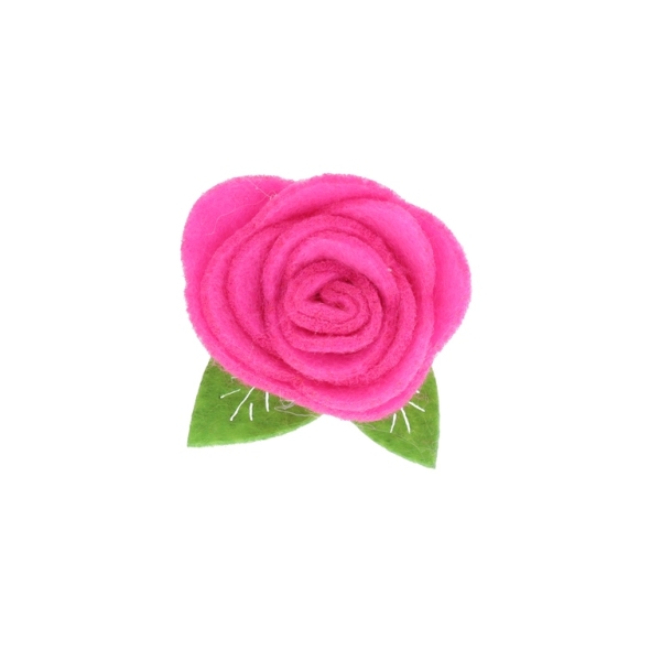 TEXTILE BEADS - FELT - ROSE WITH LEAVES 01 - 40x45mm CYCLAMEN - PACKAGE 10pcs.