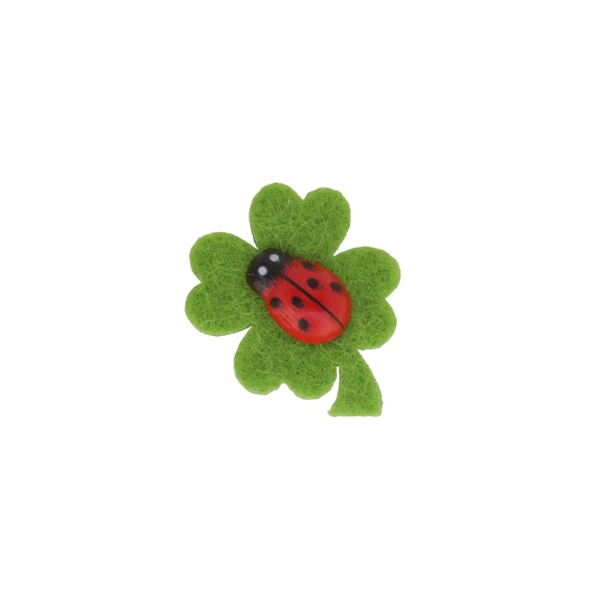 TEXTILE BEADS - FELT - CLOVER WITH LADYBUG 03 - 24x28mm GREEN - PACKAGE 50pcs.