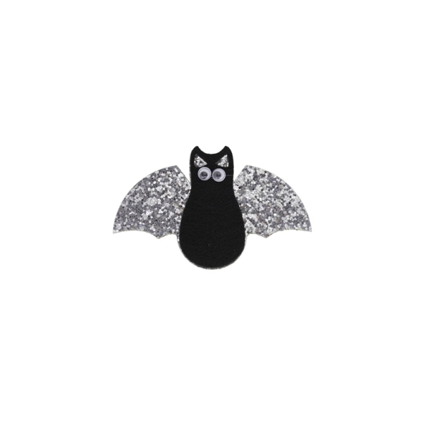 TEXTILE BEADS - FELT - BAT 01 - 90x55mm BLACK AND SILVER - PACKAGE 10pcs.